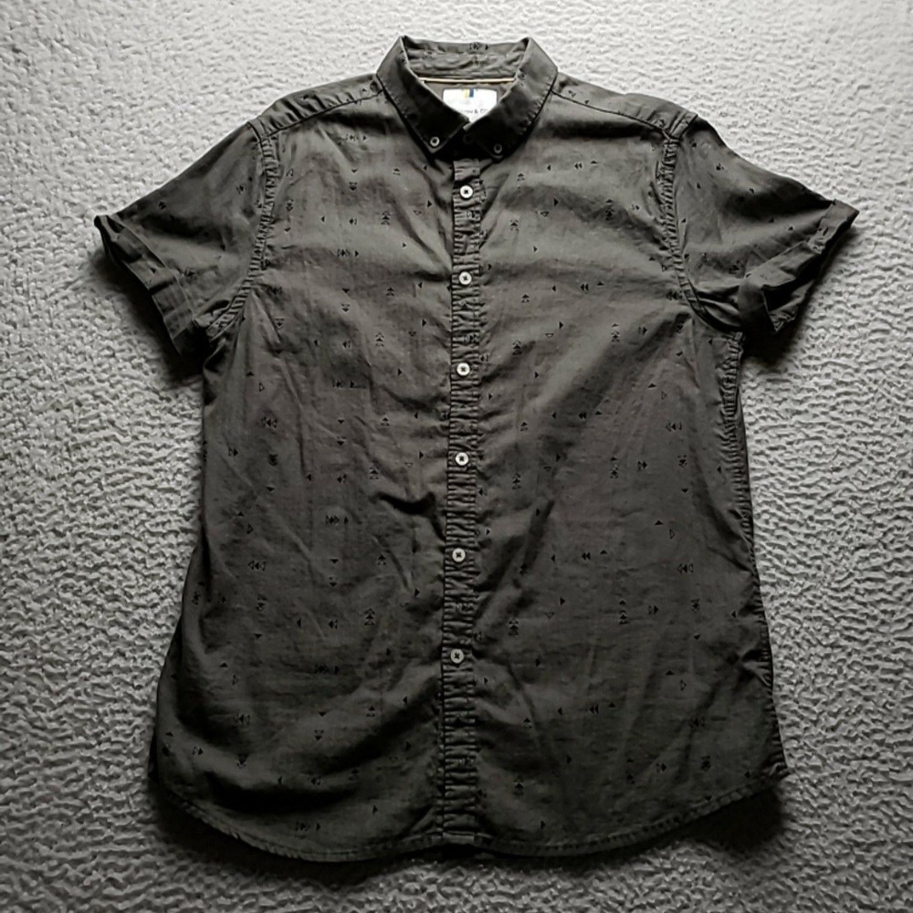 Larsson & Co Shirt Mens Large Gray Geometric Short Sleeve Button-Up Casual